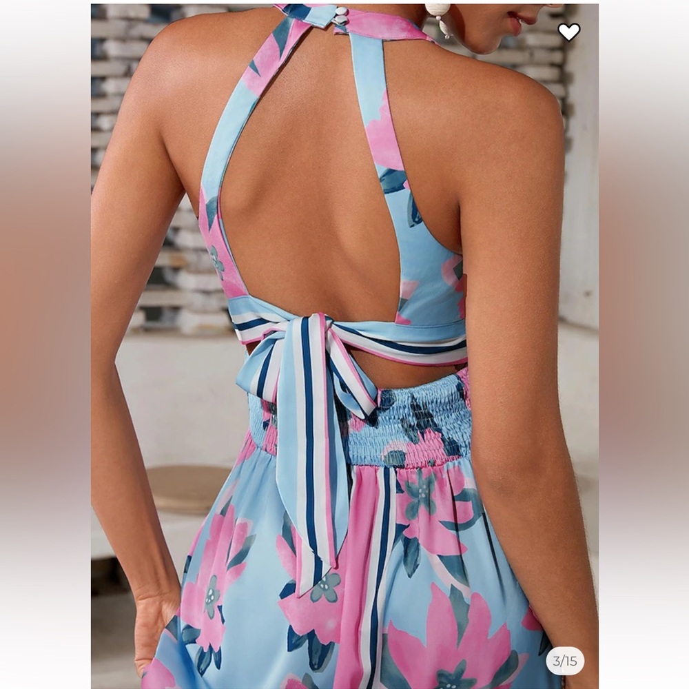 NWT Adore Floral Maxi Backless Dress in Pink and Blue Size Large - Picture 5 of 14